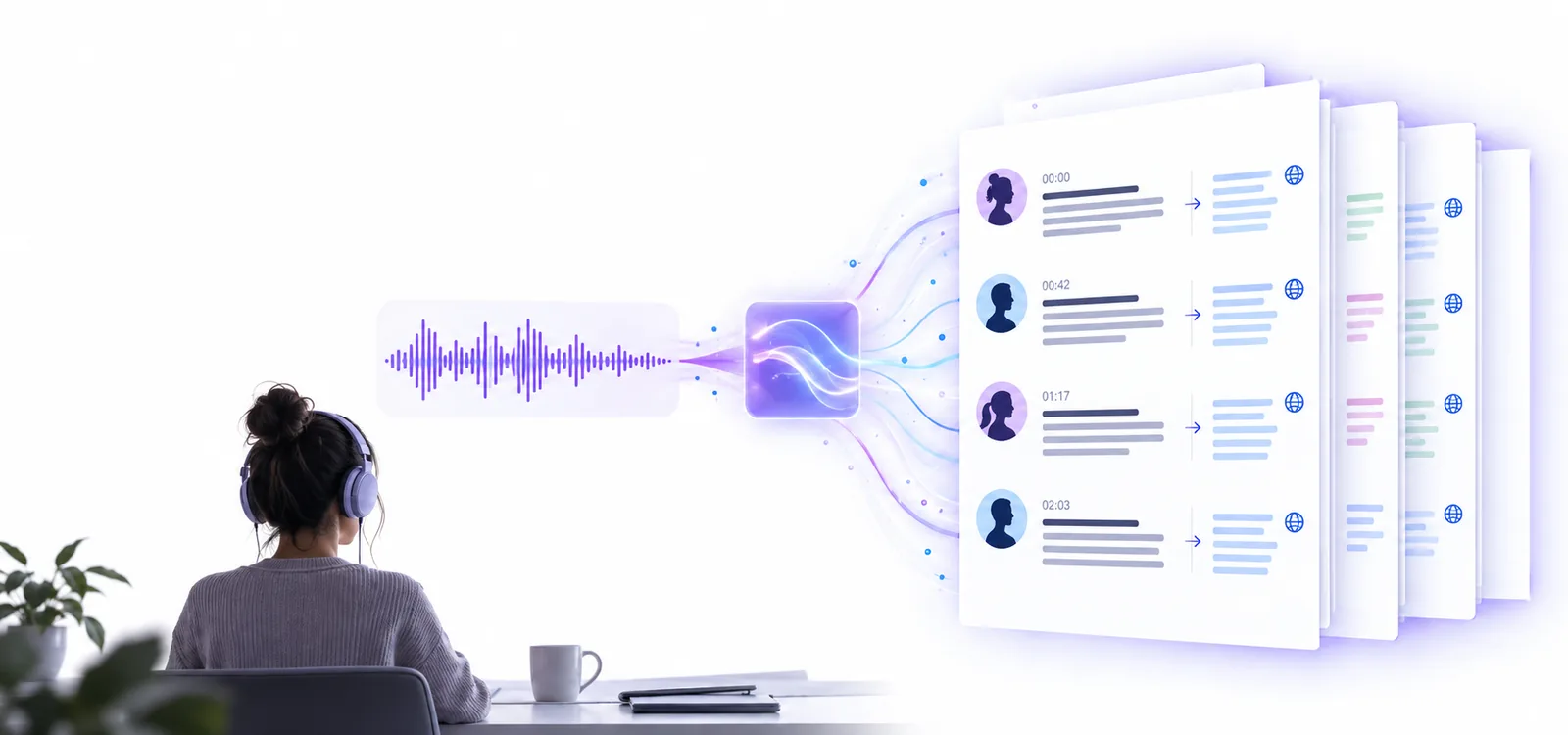 Audio transcription workspace with a waveform and text draft