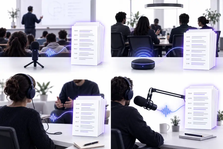 Beispiele für Audio-Transkription in einem übersichtlichen Transkript-Arbeitsbereich